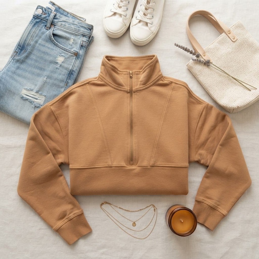 Richer Poorer Women Quarter Zip Sweatshirt Tobacco Brown Small Pullover
